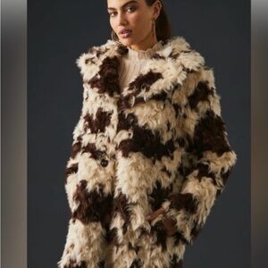Stylish Brown and Cream Faux Fur Coat